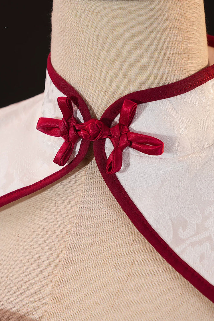 Black [Krul Tepes Seraph of the End] Stand Collar Short Sleeves Ruffled Embroidered Bow Classic Chinese Inspired Lolita Hanfu Dress - Product - 4