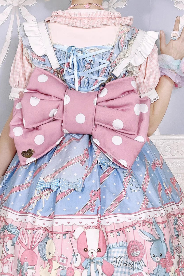 Pink/White Polka Dot Print Bowknot Shaped Sweet Lolita Backpack - Product - 2