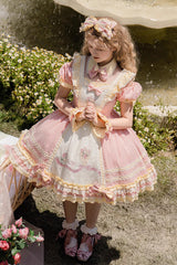 Pink Short Sleeves Tulip Print Ruffle Bowknot Sweet Lolita Dress - Product - 7