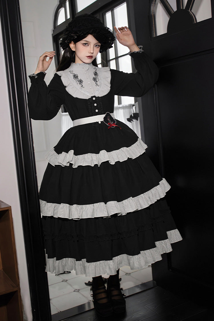 [Castle Night] Long Sleeves Ruffle Embroidery Gothic Lolita Dress 2 Colors - Product - 13