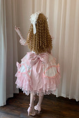 White/Pink [Flower Dream Isle] Square Collar Multi-Layered Ruffled Bow Lace Sweet Lolita Jsk Dress - Product - 4