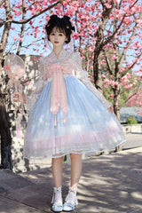 [Peach Blossoms in Spring Fields] Sleeveless Ruffle Bowknot Lace Sweet Chinese Style Lolita Jsk Dress 3 Colors - Product - 4