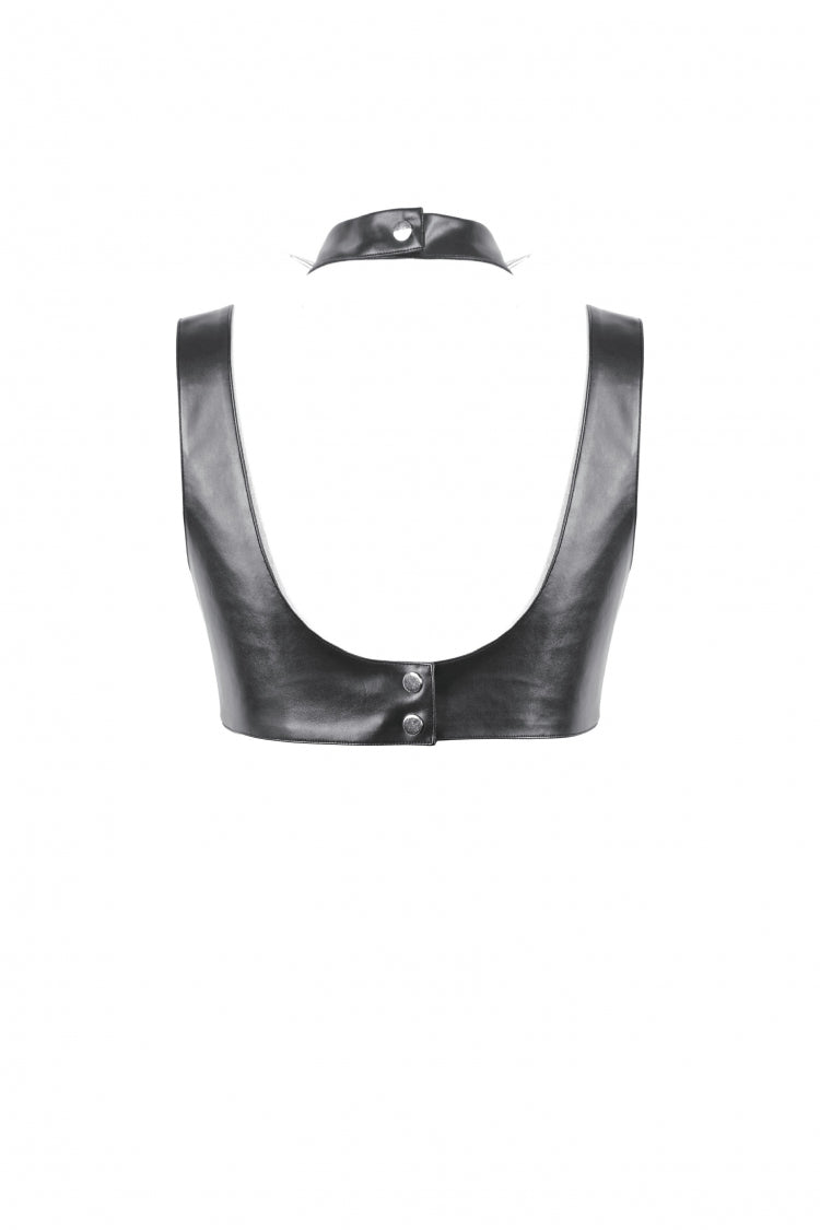 Black Metal Studded Women's Punk Faux Leather Bustier Crop Top with Adjustable Clasps - Product - 15