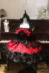 Red [Fleishi Island] Sleeveless Ruffle Bowknot Lace Slim Sweet Ballet Lolita Jsk Dress - Product - 3