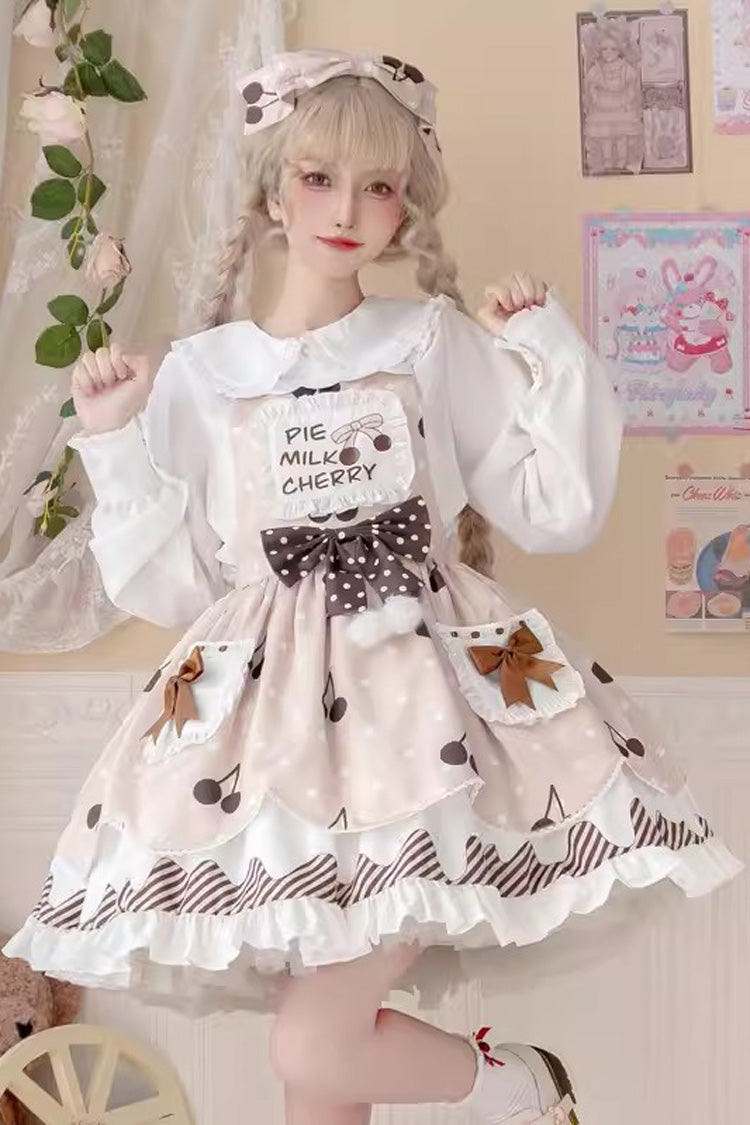 Multi-Color Cherry Milk Pie Print Ruffle Bowknot Stitching Sweet Lolita Jsk Dress - Multi-Color - 1