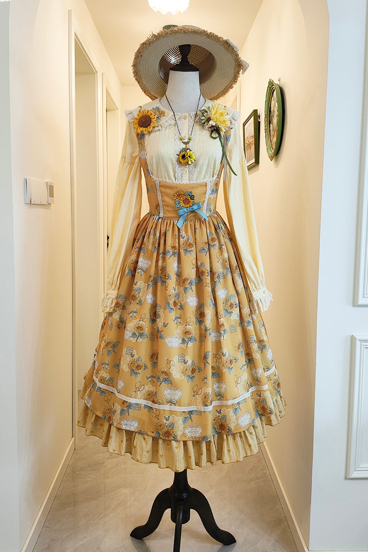 Yellow [Gardening Sunflower] Sleeveless Print Ruffle Bowknot Sweet Elegant Uplift Lolita Jsk Dress - Product - 3