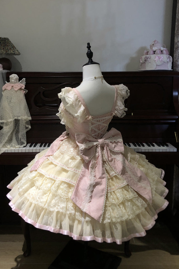 Yellow Cream Puff Mille-Feuille Sleeveless Multi-Layered Bow Lace Sweet (Dress Only) detail view 2