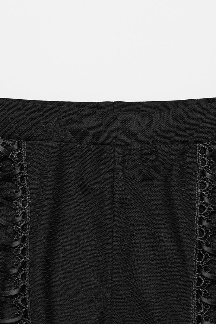 Black Lace-Up Ring Sheer Women's Steampunk Leggings - Product - 5