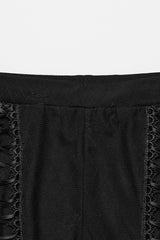 Black Lace-Up Ring Sheer Women's Steampunk Leggings - Product - 5