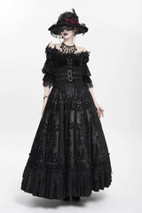 Black Jacquard Embroidery Buckle Tassels Women's Gothic Long Skirt - Product - 9