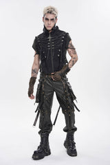 Black Stand Collar Sleeveless Zippered Chain-Decorated Men's Punk Cool Unedged Vest - Product - 4