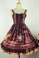 Brown [Little Witch] Sleeveless Print Ruffle Bowknot Sweet Elegant Lolita Jsk Dress - Product - 3