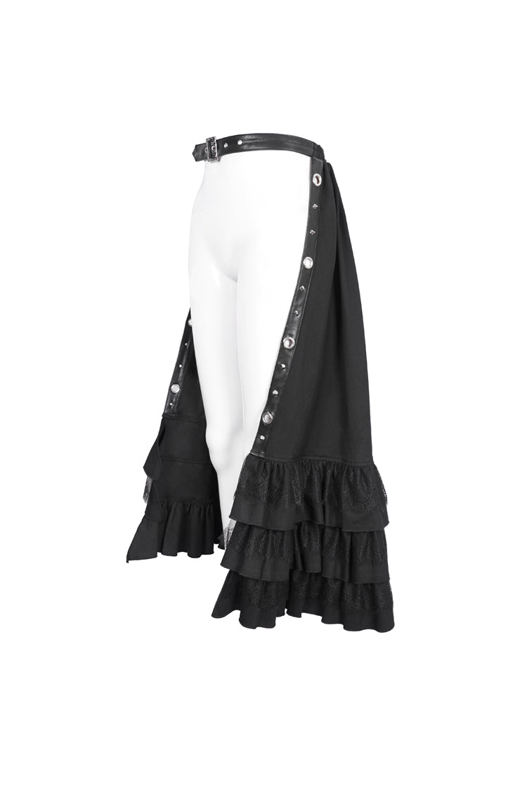Black Ruffle Matching Belt Womens Gothic Skirt - Product - 7