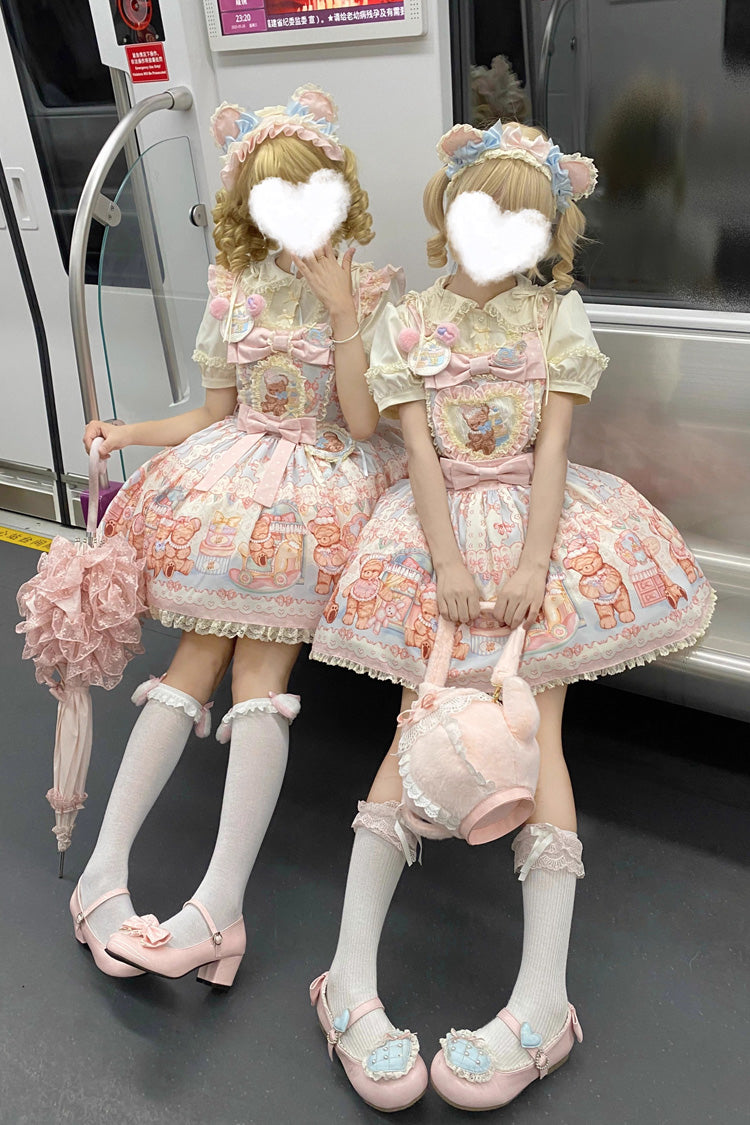 [Bear Anniversary Celebration] Sleeveless Printed Ruffled Bow Sweet Lolita Strap Dress 2 Colors - Product - 9