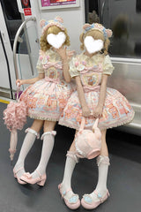 [Bear Anniversary Celebration] Sleeveless Printed Ruffled Bow Sweet Lolita Strap Dress 2 Colors - Product - 9