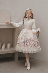 Apricot Rose Prologue Print Long Sleeves Ruffle Sweet Elegant Lolita Dress - Product - 5