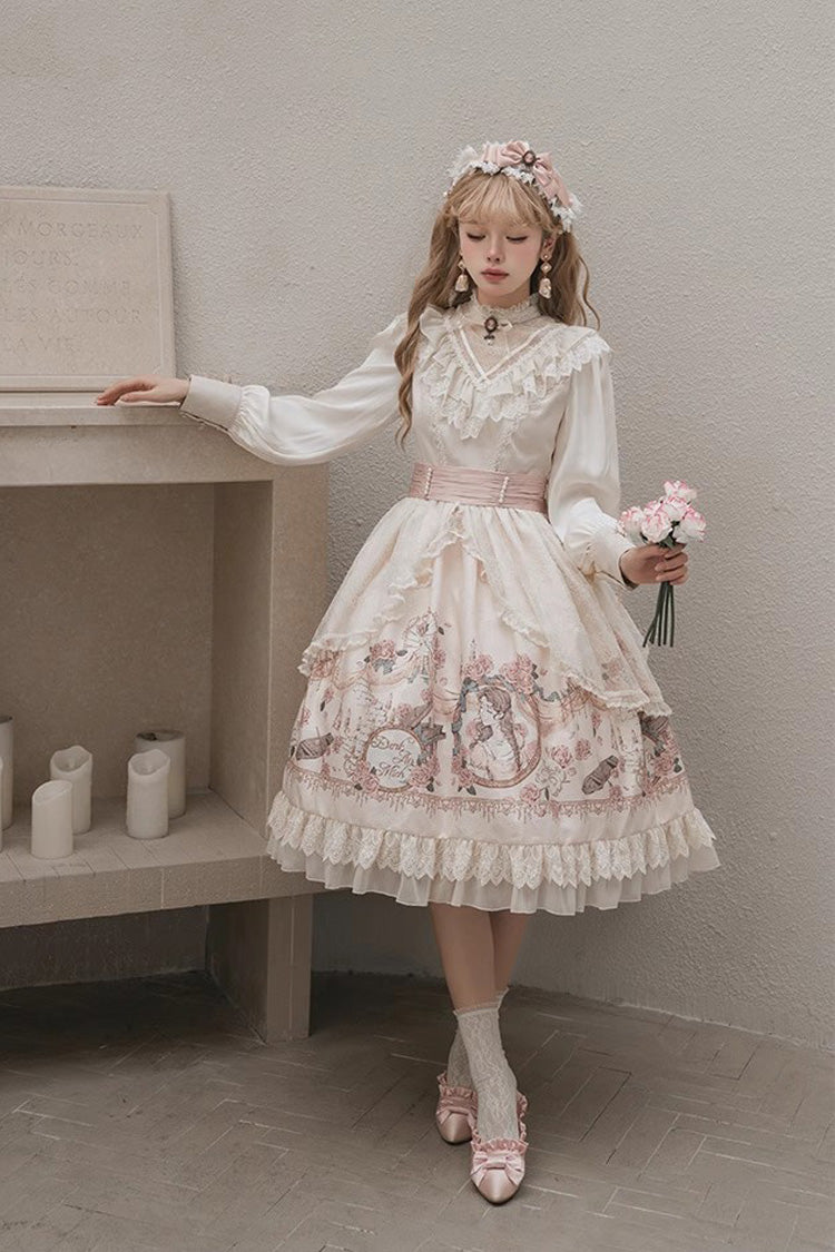 Apricot Rose Prologue Print Long Sleeves Ruffle Sweet Elegant Lolita Dress - Product - 5