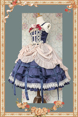 [Lilith’s Cage] Sleeveless Print Ruffle Bowknot Lace-Up Gothic Elegant Lolita Jsk Dress 2 Colors - Product - 18