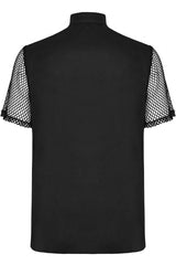 Black Lapel Collar Short Sleeves Mesh Stitching Men's Punk Blouse - Product - 7