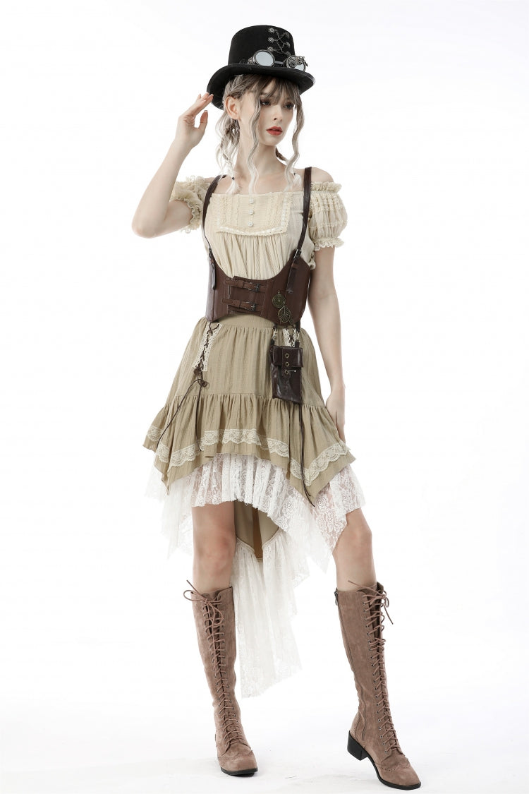 White/Yellow Women's Steampunk Victorian Lace Multi-Layered Dovetail Ruffled Skirt - Product - 10