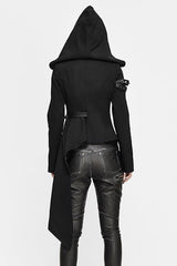 Black Hooded Asymmetrical Zipper Womens Punk Jacket - Product - 3