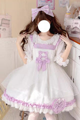 White/Purple Song of Mist and Gauze Ruffle Bowknot Sweet Lolita Dress - Product - 4
