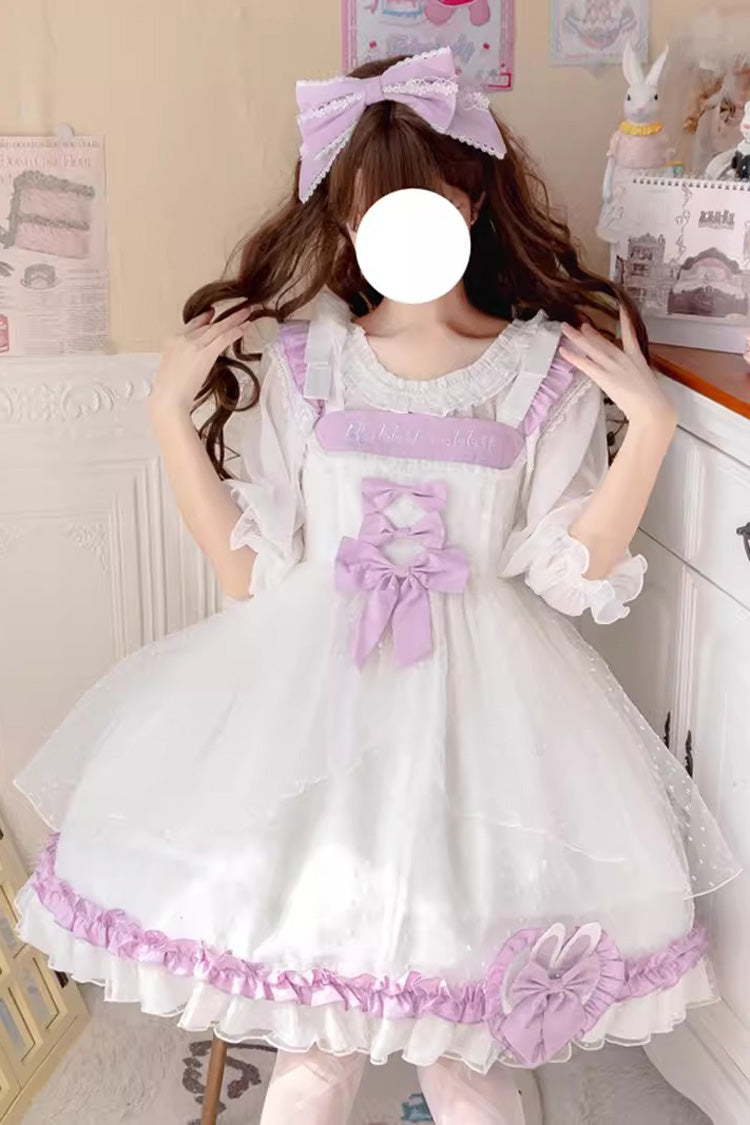 White/Purple Song of Mist and Gauze Ruffle Bowknot Sweet Lolita Dress - Product - 4