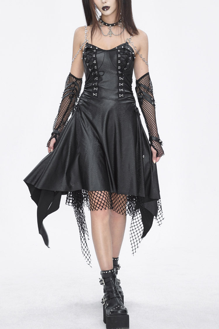 Black Lace Irregular Women's Gothic Jsk Dress - Black - 1
