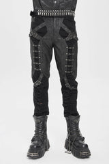 Black Ripped Buckle Straps Men's Punk Pants - Black - 1