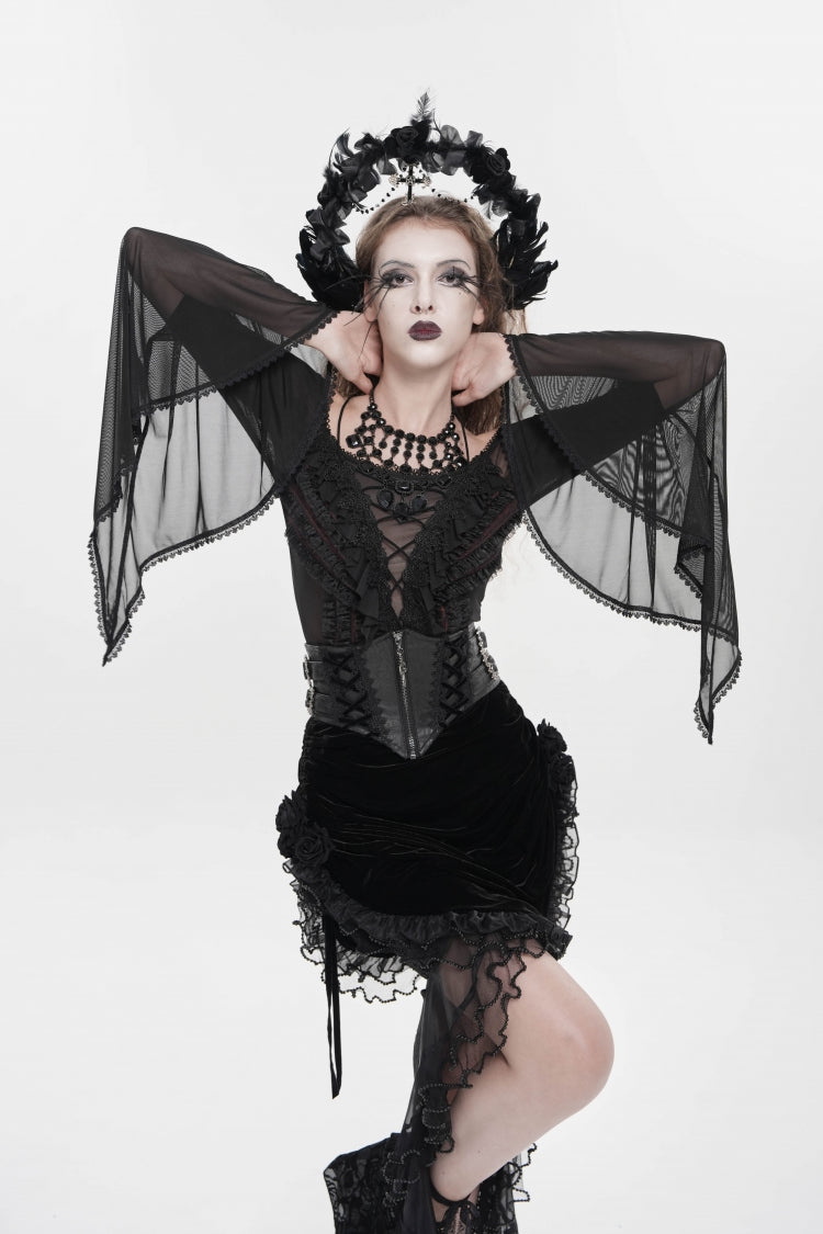 Black Crochet Lace-Up Slim Zippered Women's Gothic Accessory Zip Girdle - Product - 7