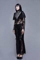 Black/Silver Triangle Jacquard Fabric Lace Fabric Feather Lace Women's Gothic Shawl - Product - 3