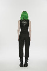 Black Women's Punk Handsome Buckle-up Studded Mesh Cargo Pants - Product - 3