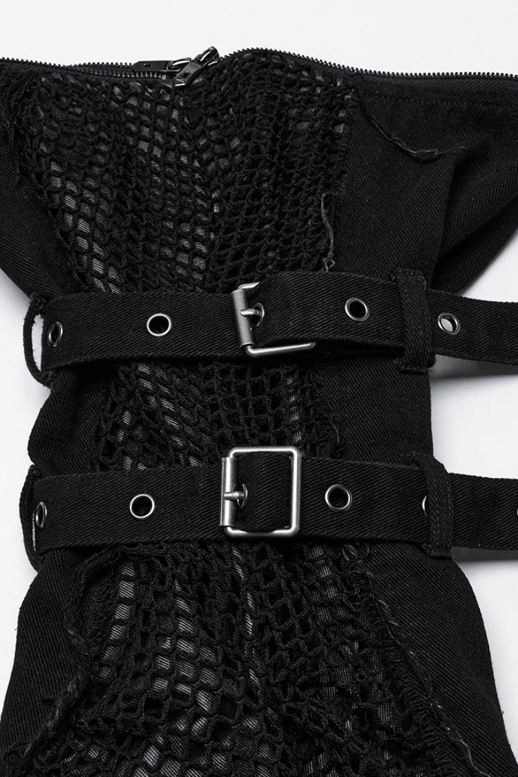Black Stitching Mesh Unedged Detachable Women's Punk Pants - Product - 7