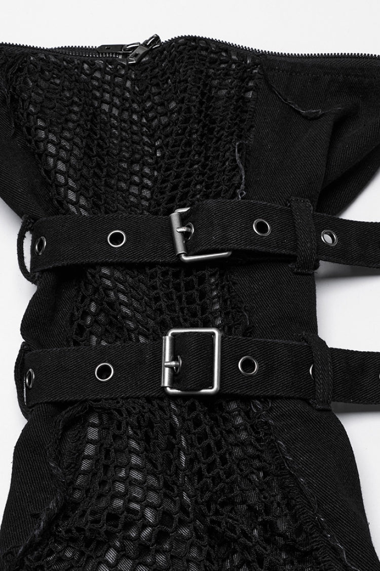 Black Stitching Mesh Unedged Detachable Women's Punk Pants - Product - 7