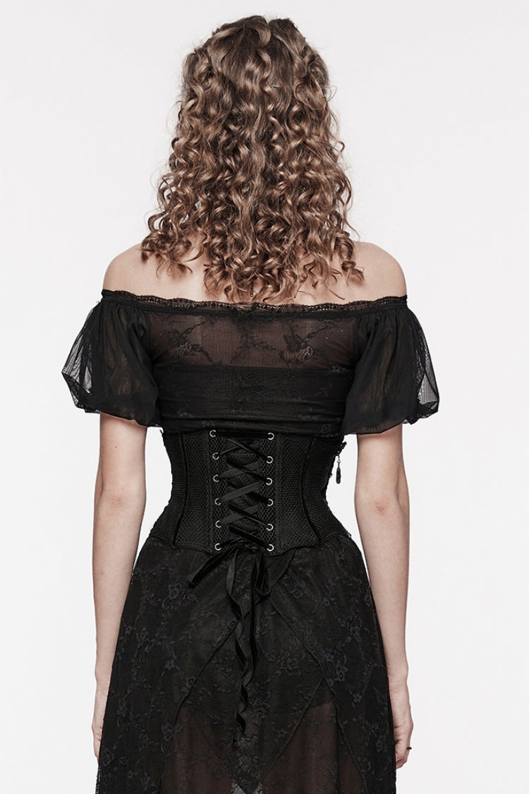 Black Floral Embroidery Mesh Women's Gothic Underbust Corset - Product - 3