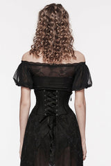 Black Floral Embroidery Mesh Women's Gothic Underbust Corset - Product - 3