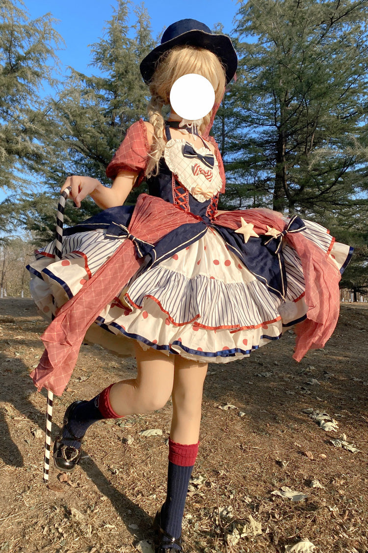Multi-Color Circus Short Sleeves Multi-layer Print Ruffle Bowknot Sweet Lolita Dress - Product - 2