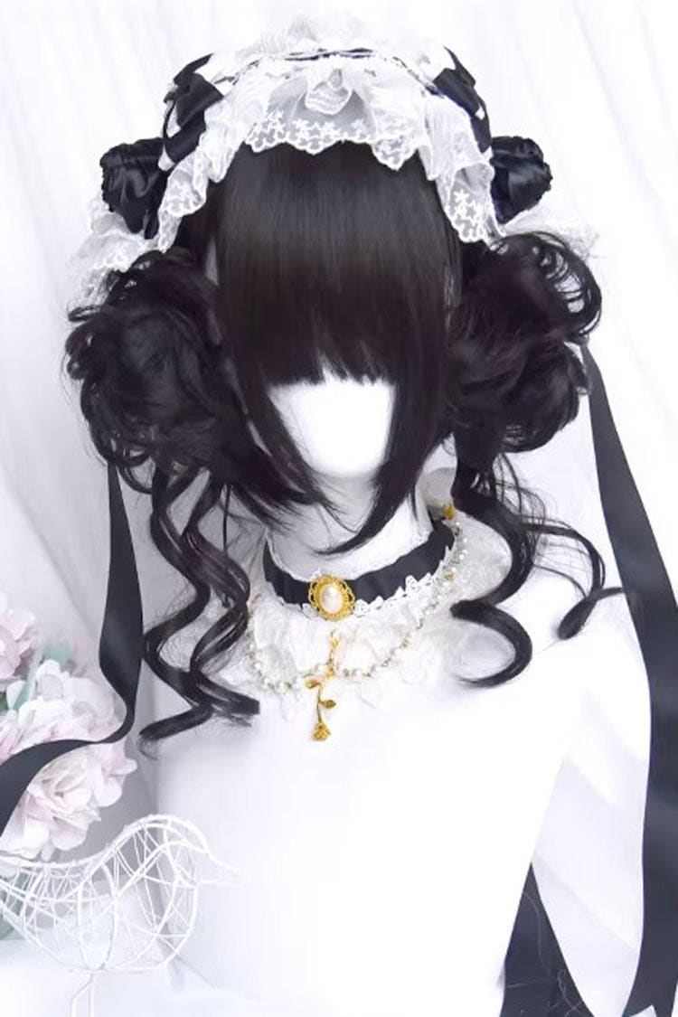 Black Dragon Whisker Bun Chinese Style Fluffy Side Clip Lolita Wig - Black - 1