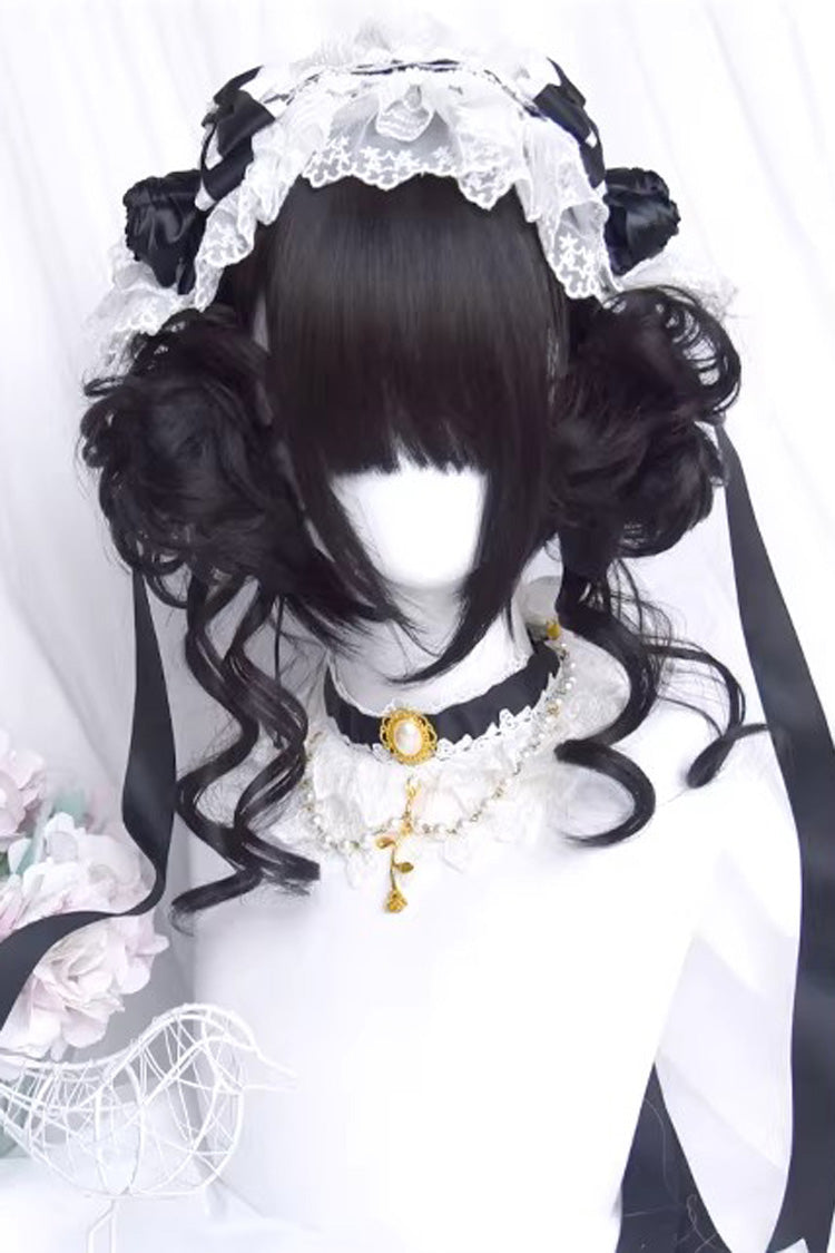 Black Dragon Whisker Bun Chinese Style Fluffy Side Clip Lolita Wig - Black - 1