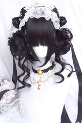 Black Dragon Whisker Bun Chinese Style Fluffy Side Clip Lolita Wig - Black - 1