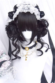 Black Dragon Whisker Bun Chinese Style Fluffy Side Clip Lolita Wig front view