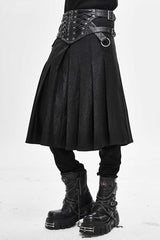 Black Punk Metallic Mist Textured Leather Waistband Grain Pleated Mens Kilts - Product - 2