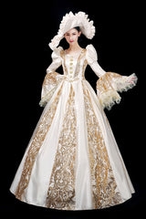 Trumpet Sleeves Long Sleeves Golden Floral Hollow Print Victorian Lolita Prom Dress - Product - 3