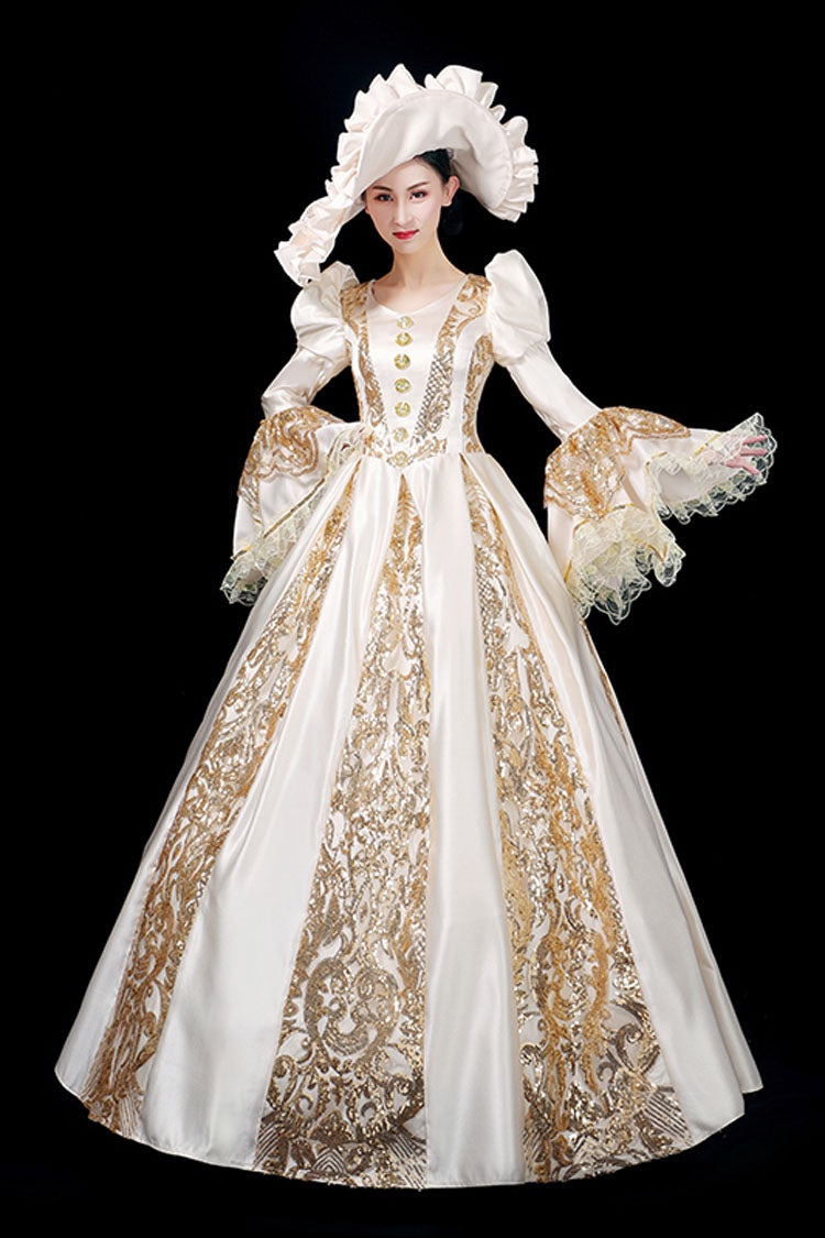 Trumpet Sleeves Long Sleeves Golden Floral Hollow Print Victorian Lolita Prom Dress - Product - 3