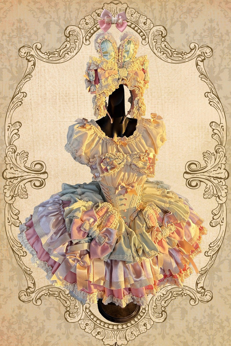[Ribbon Dance] Multi-Layered Ruffle Bowknot Lace-Up Sweet Princess Lolita Dress 3 Colors - Product - 5