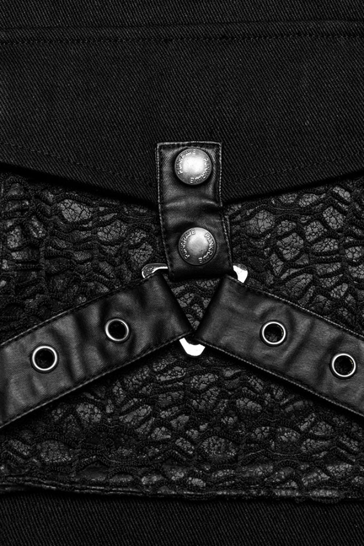 Black Stand Collar Stitching Slim Men's Punk Vest - Product - 9