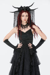 Black Sleeveless Multi-Layered Lace Ruched Women's Gothic Slip Maxi Dress Wedding Dress - Product - 5