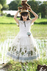 Ivory [Potted Plant] Short Sleeves Print Ruffle Sweet Lolita Dress - Product - 7