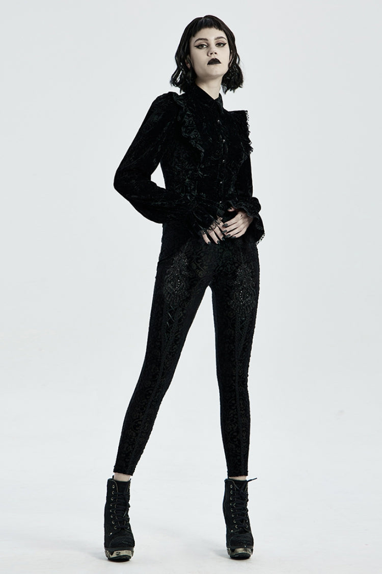 Black Jacquard Women's Gothic Leggings - Product - 4