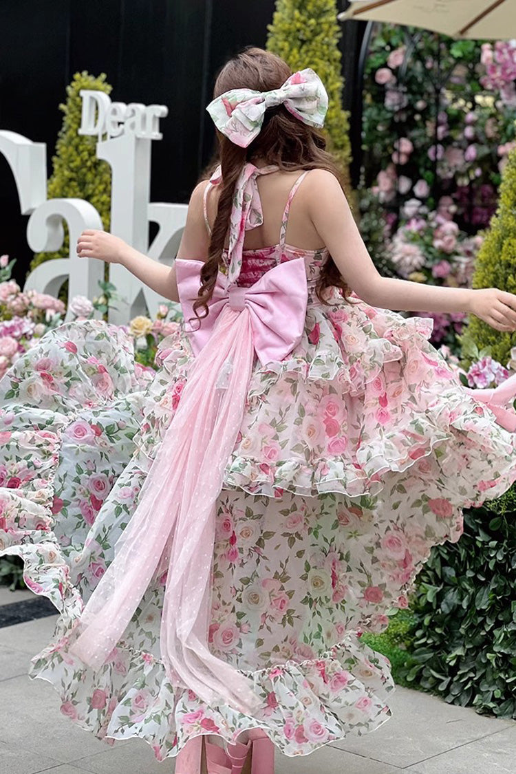 Pink Multi-Color Rose Print Sleeveless Sweet Lolita Strapless Dress - Product - 10
